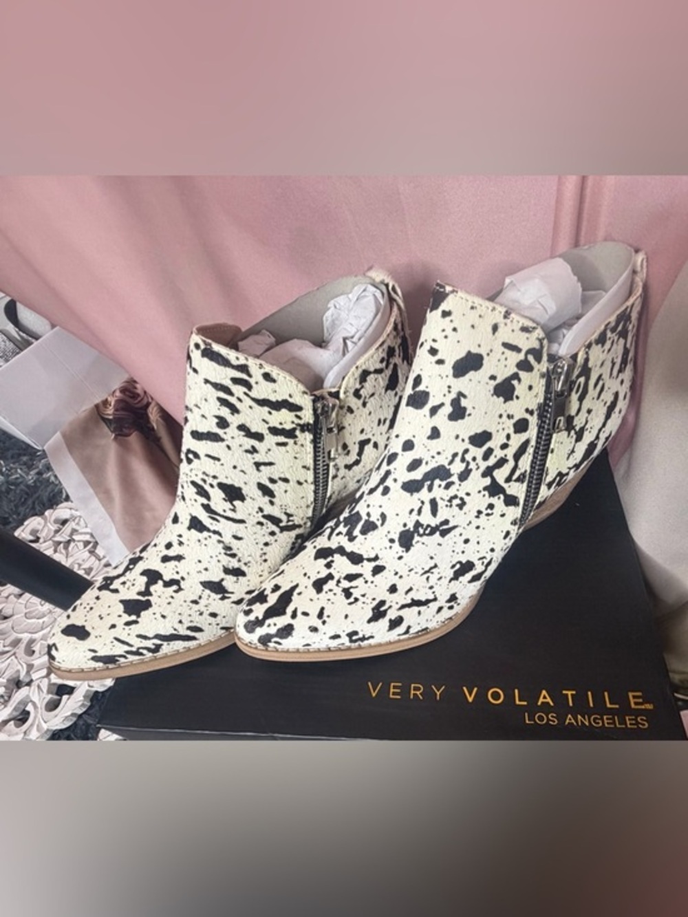 Volatile Gracemont Cowhide Booties Black and White NIB Size 6.5